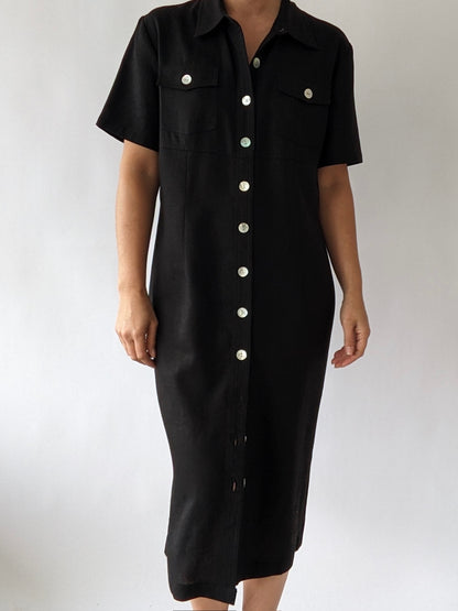 Vintage Black Linen Market Dress