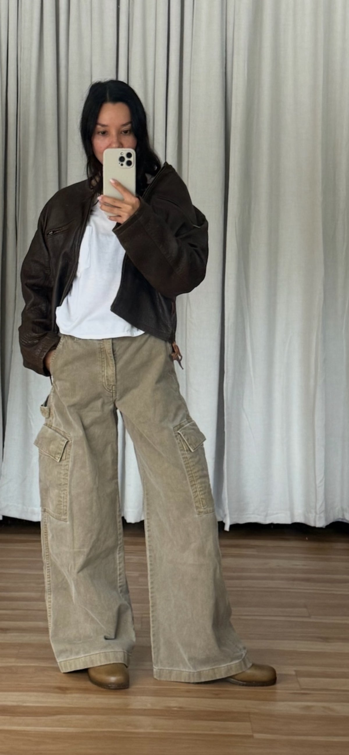 Vintage Tobacco Pebbled Leather Crop Jacket