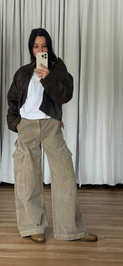 Vintage Tobacco Pebbled Leather Crop Jacket