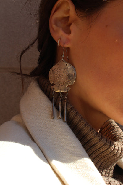 Vintage Silver Fish Drop Earrings