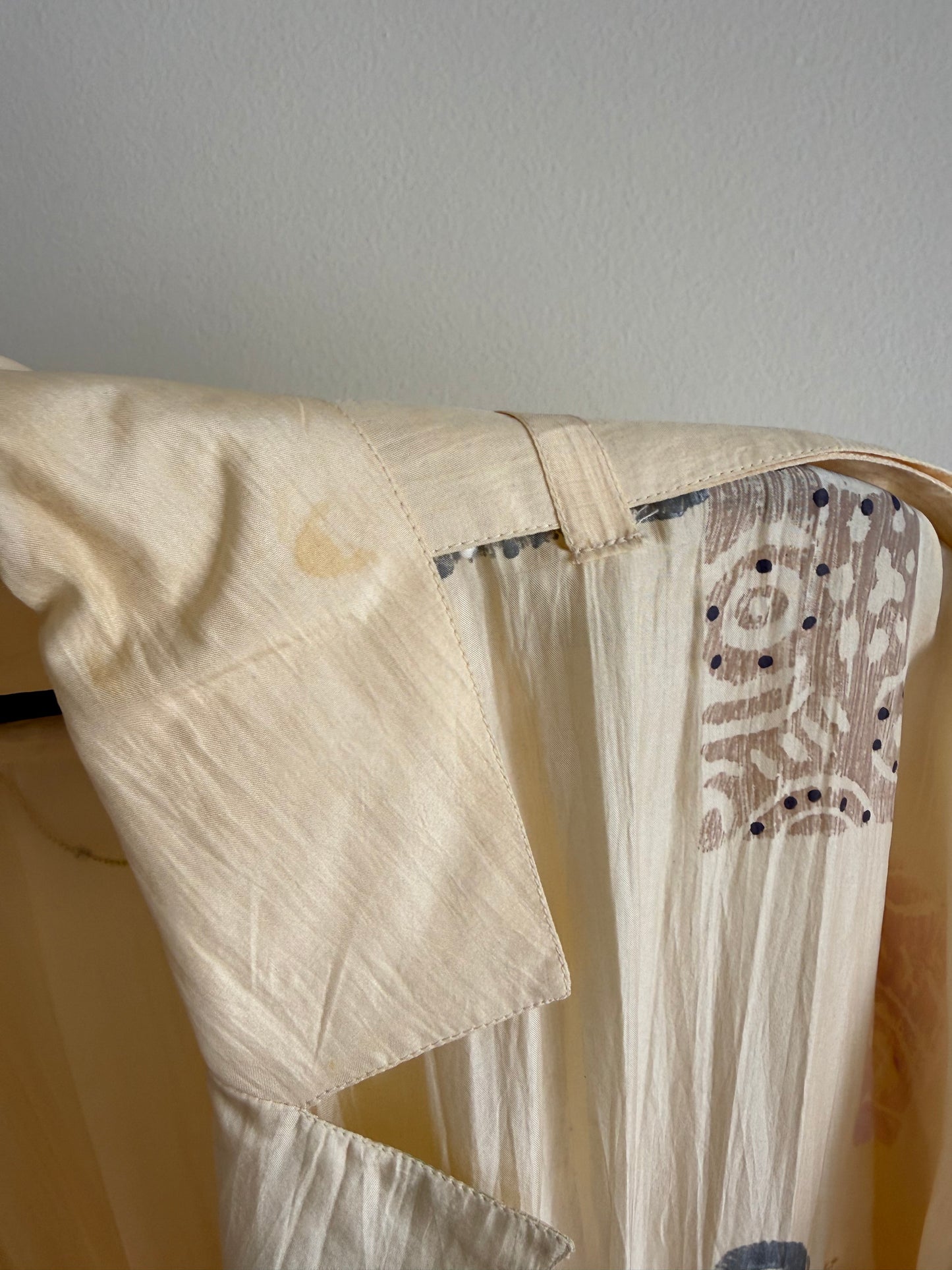 Vintage Block-Printed Butter Silk Jumpsuit