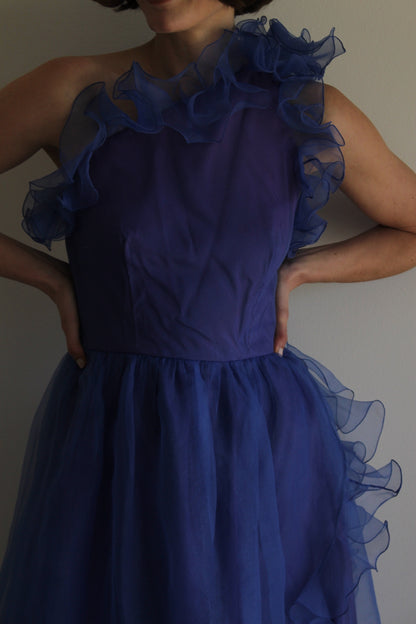 Gorgeous Vintage Bergdorf Goodman Sapphire Ruffled Dress