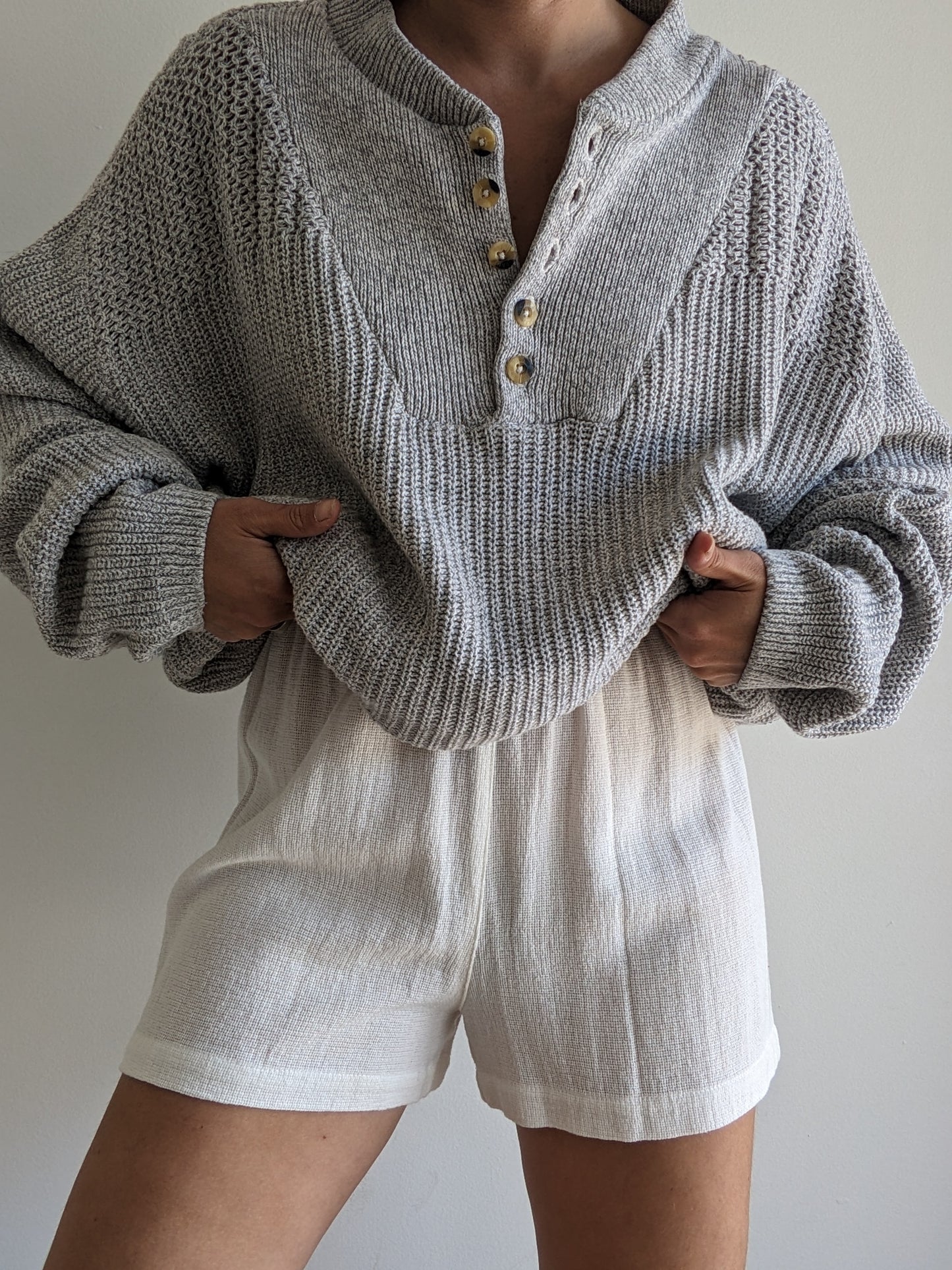 Vintage Stone Grey Cotton Henley