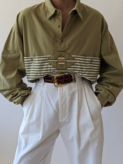 Vintage Striped Pocket Henley Pullover