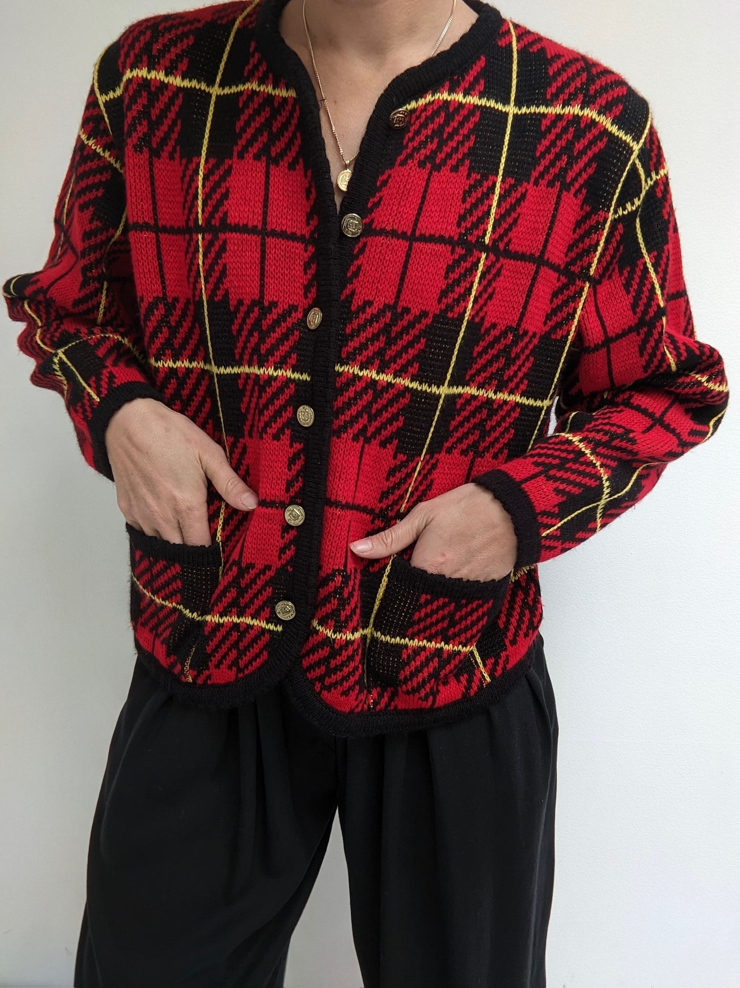 Vintage Crimson Plaid Cardigan