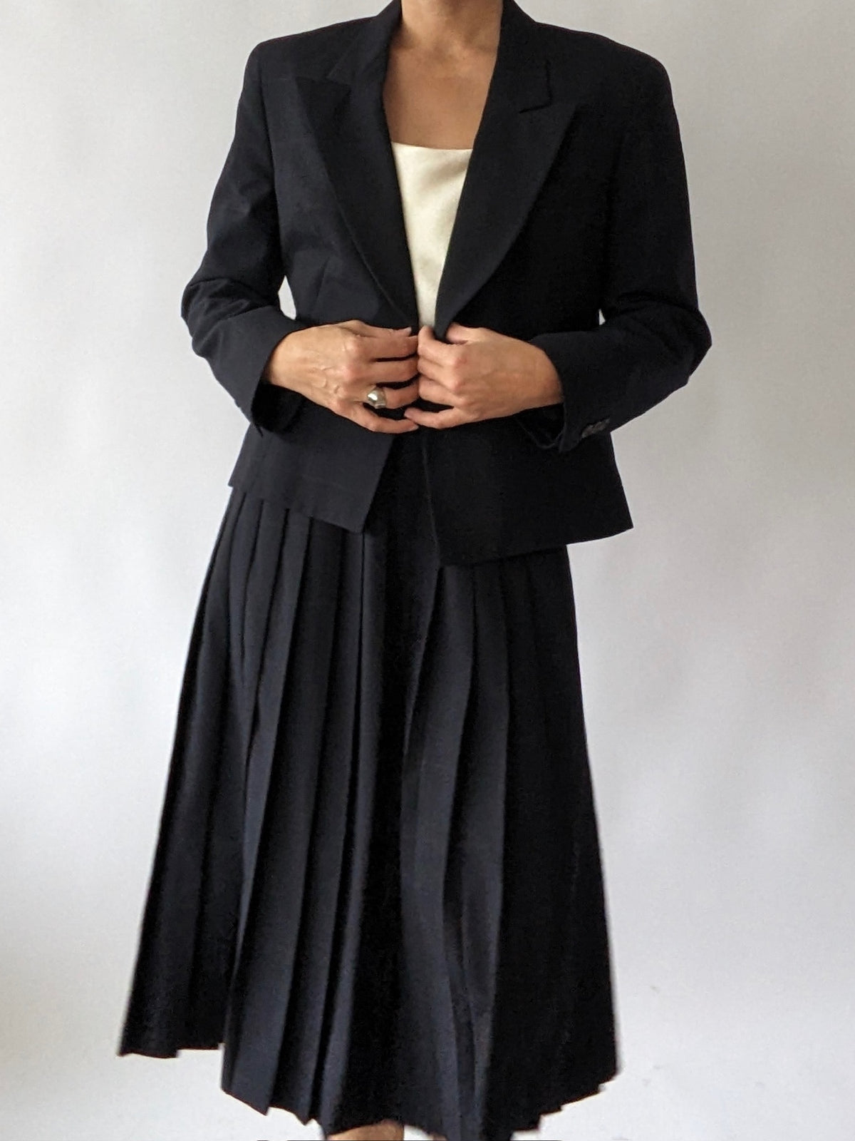 Vintage Midnight Wool Pleated Skirt & Blazer Set