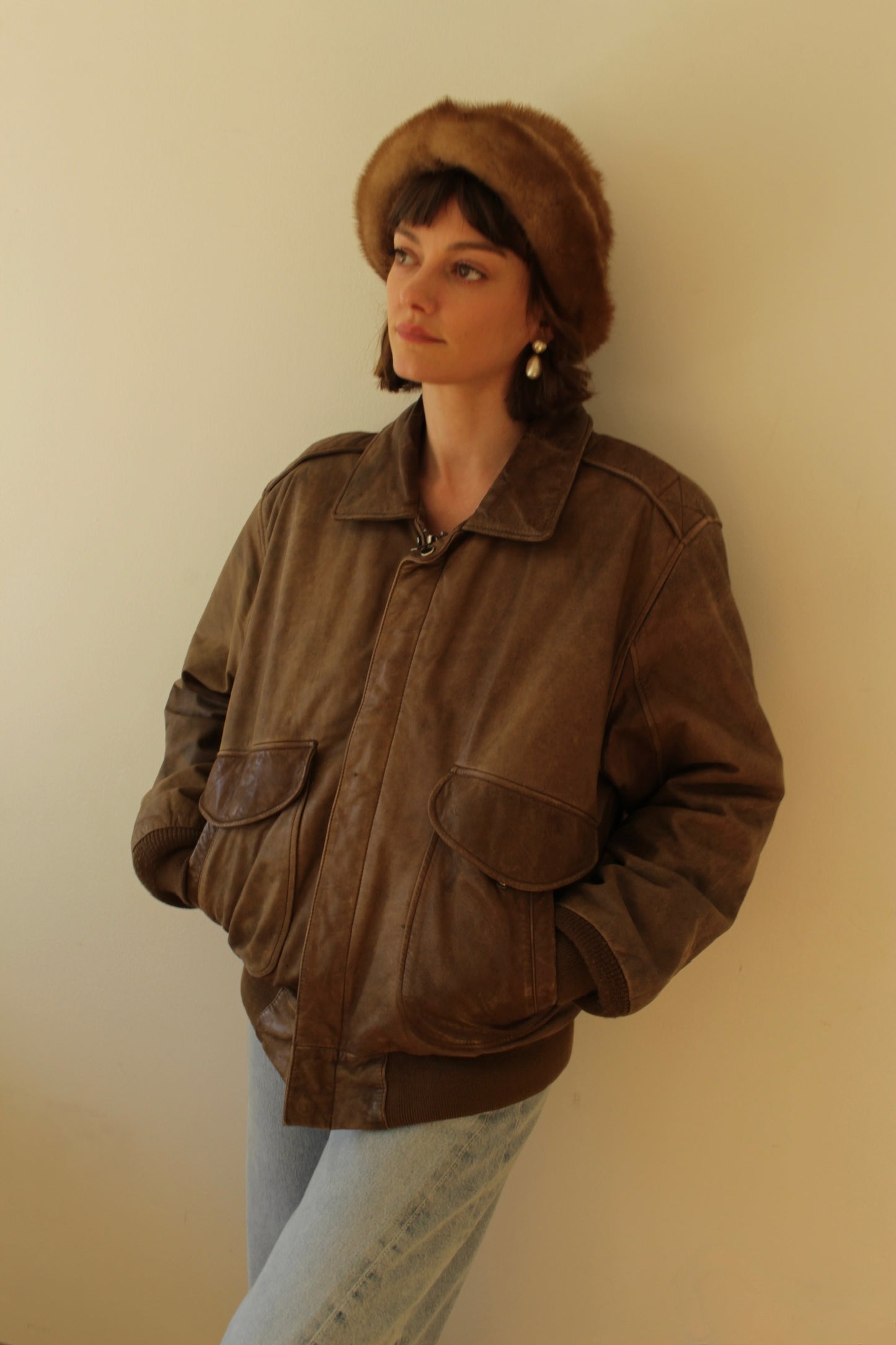 Vintage Faded Cappuccino Leather Bomber