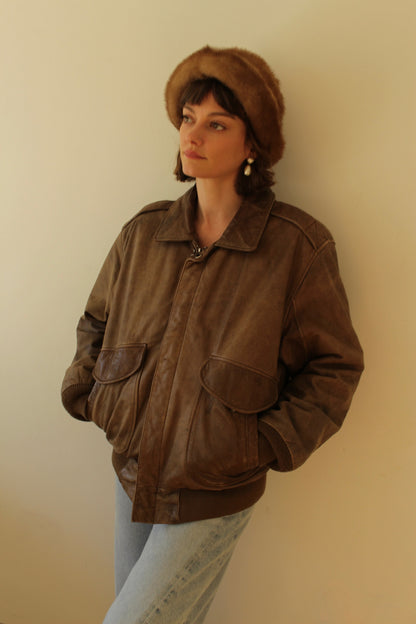 Vintage Faded Cappuccino Leather Bomber