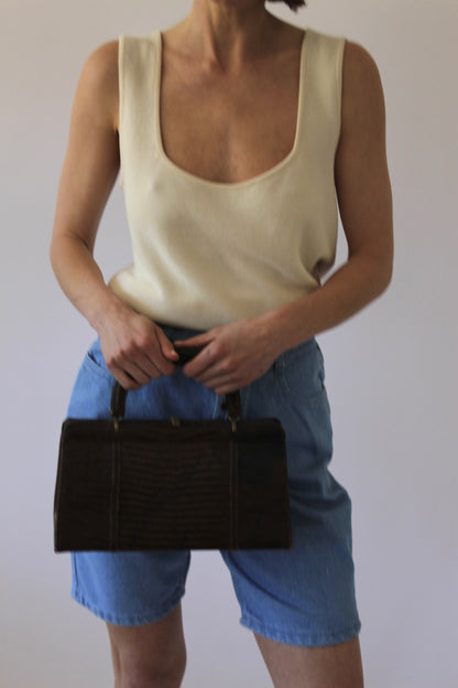 Vintage Structured Reptile-Embossed Leather Purse