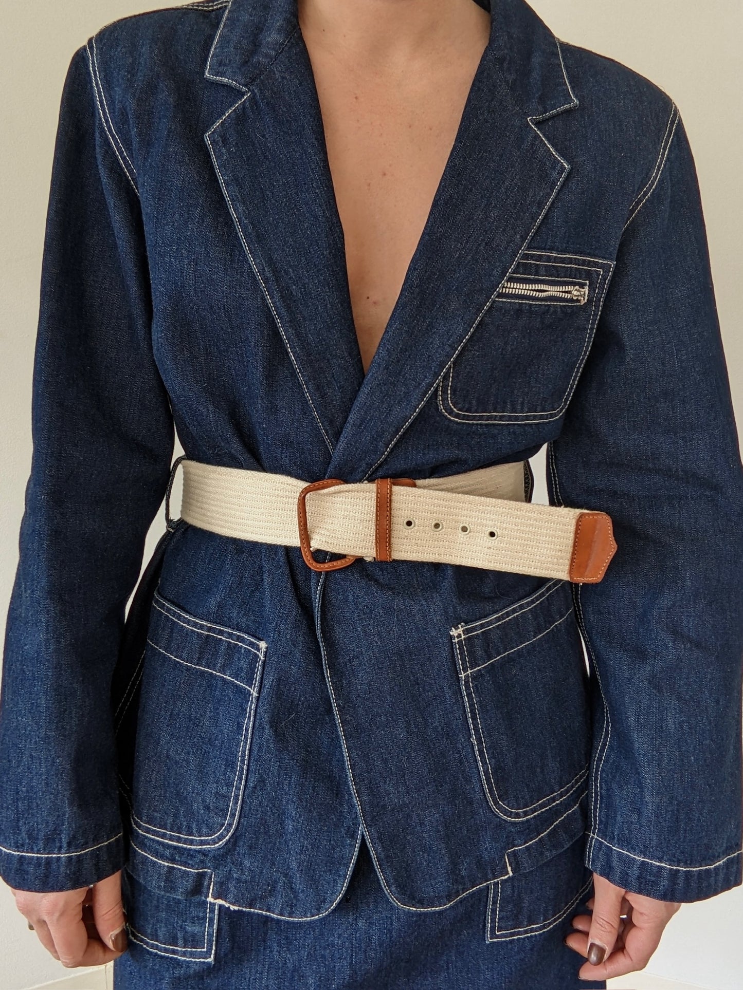 Vintage Belted Dark Wash Denim Wrap Skirt Set