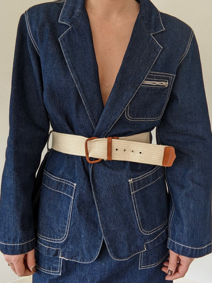 Vintage Belted Dark Wash Denim Wrap Skirt Set