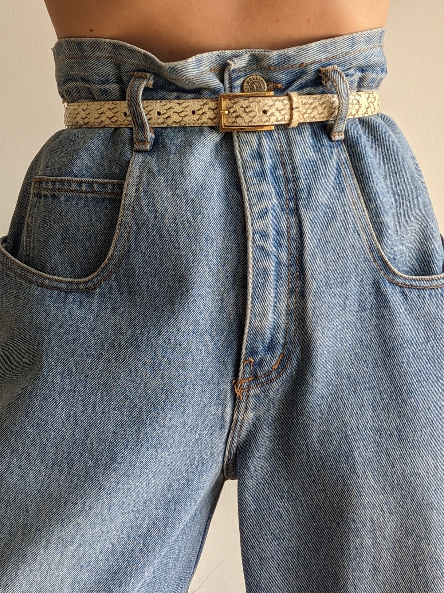 Vintage Cream Genuine Snakeskin Belt