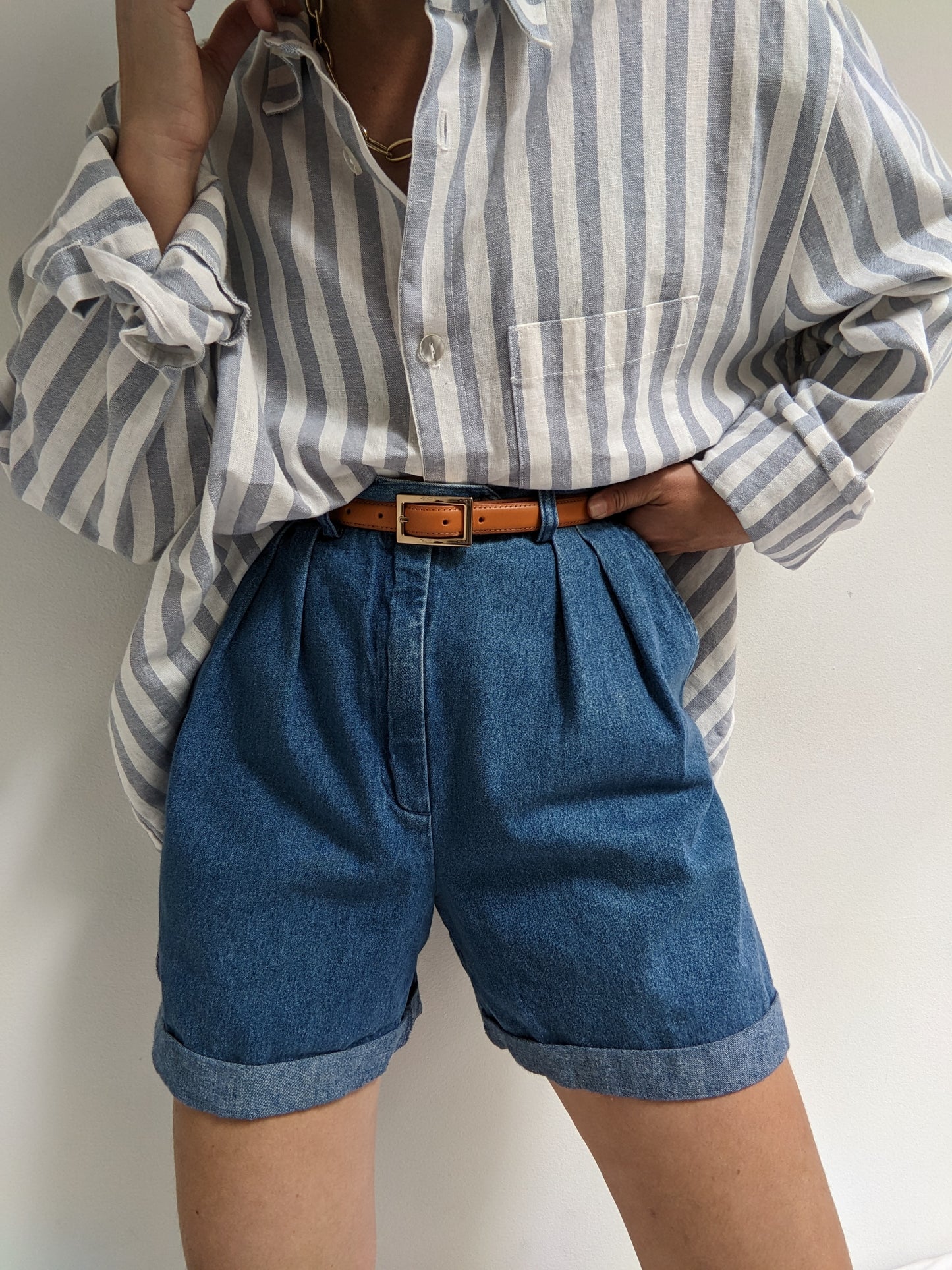 Vintage Pleated Denim Shorts