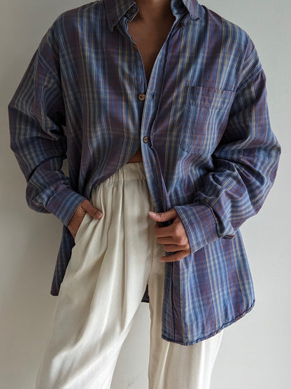 Vintage Stone Blue Plaid Cotton Shirt
