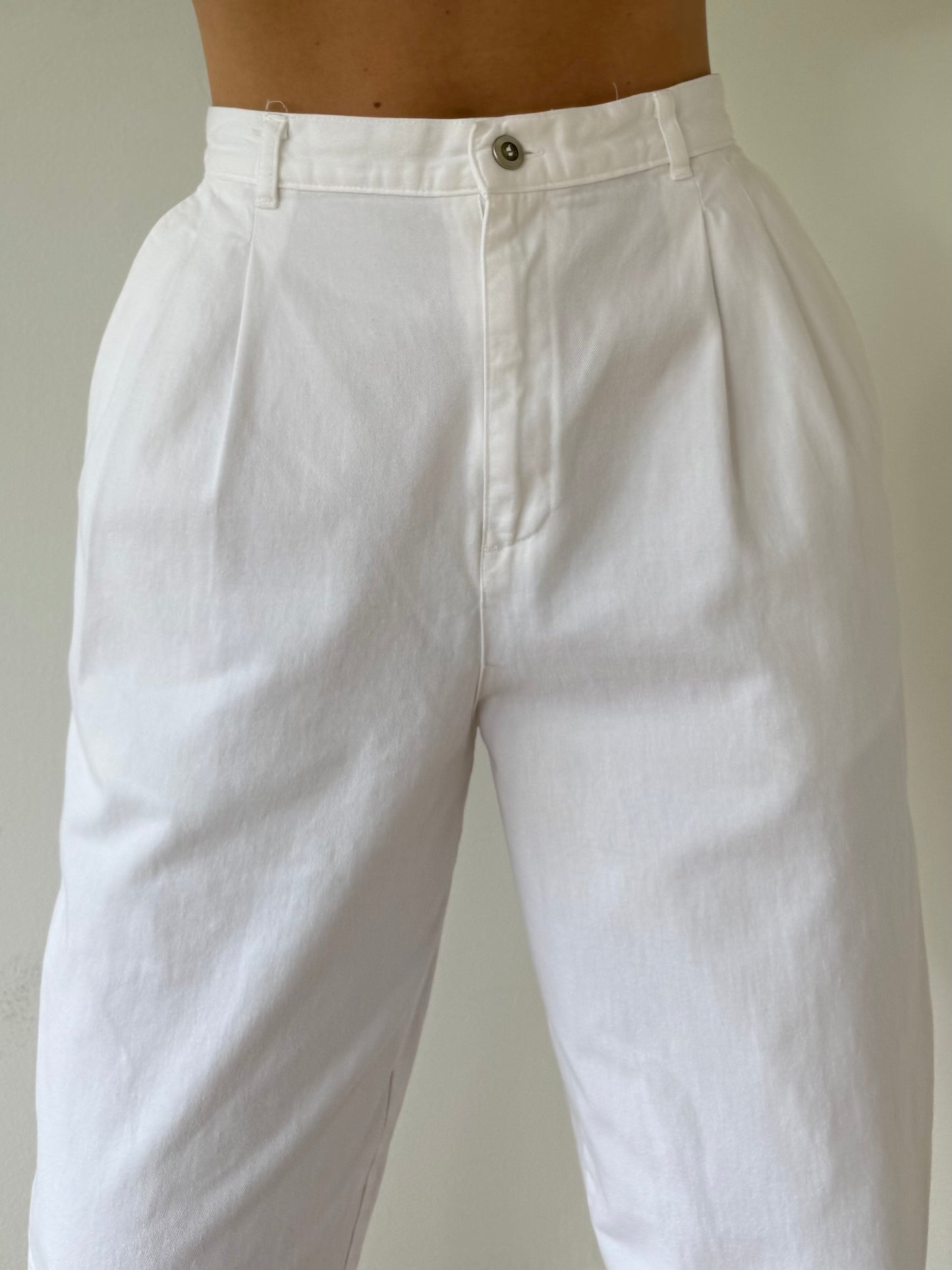 90s Pleated White Cotton Trousers