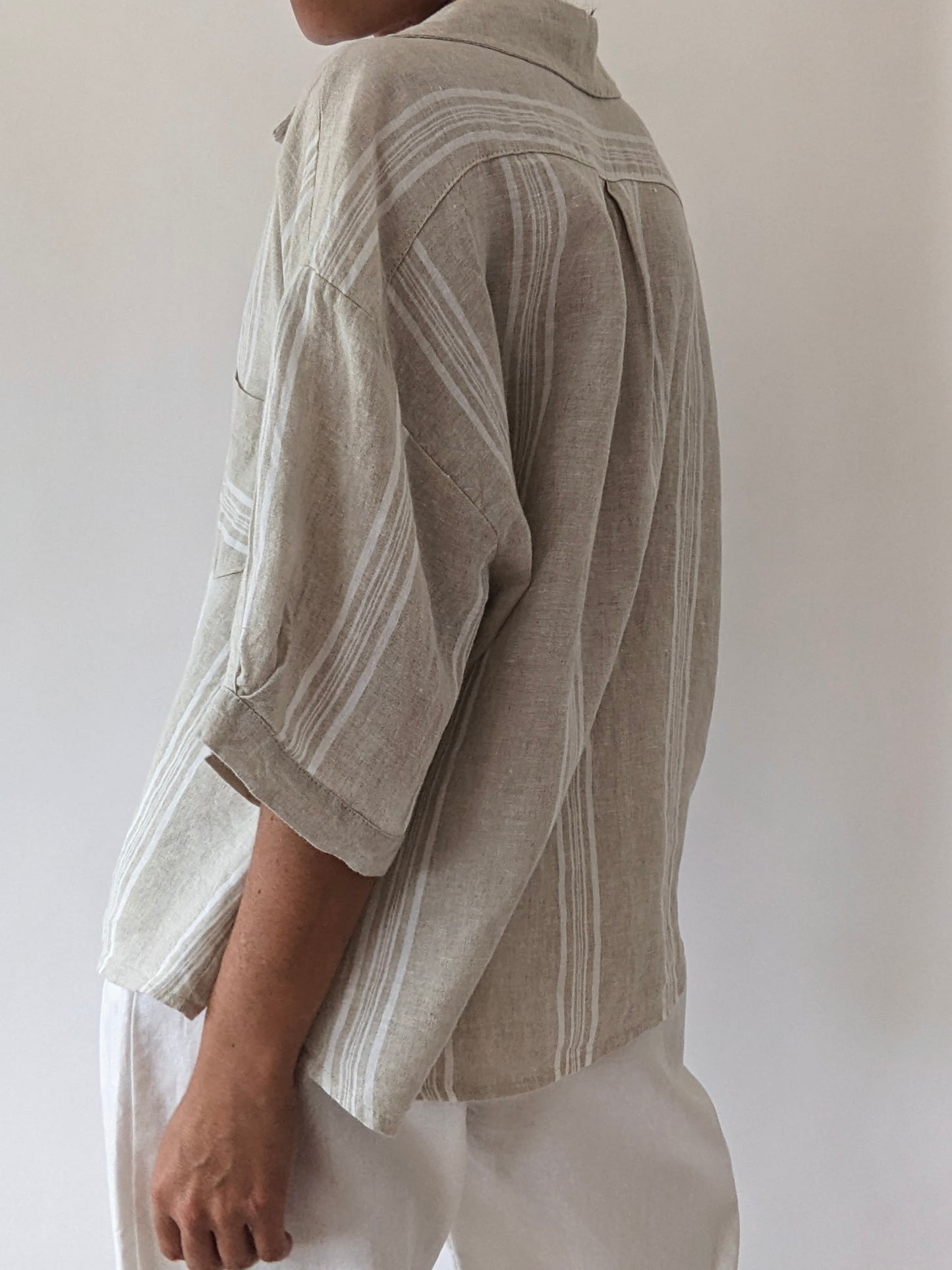 Vintage Striped Oat Linen Blouse
