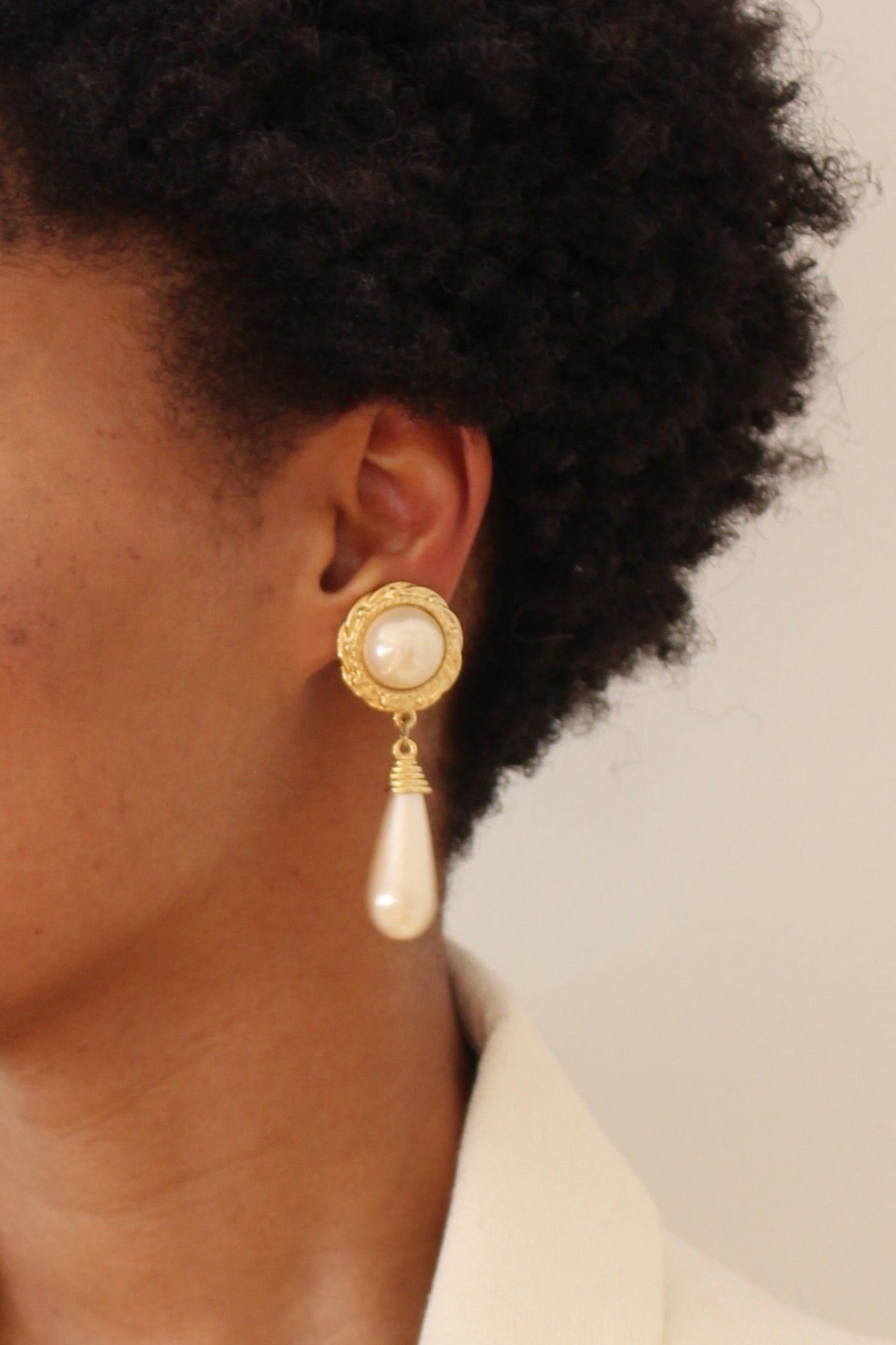 Vintage Gold-Framed Faux Pearl Drop Earrings
