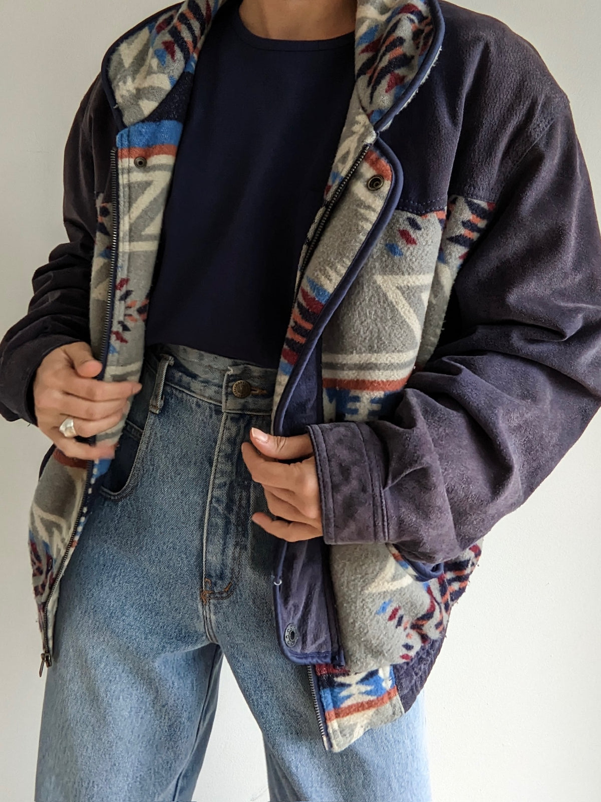 Vintage Patterned Suede & Wool Bomber
