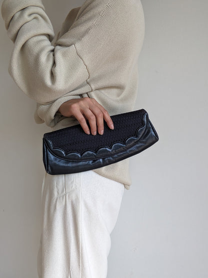 Vintage Midnight Scalloped Leather & Netted Clutch