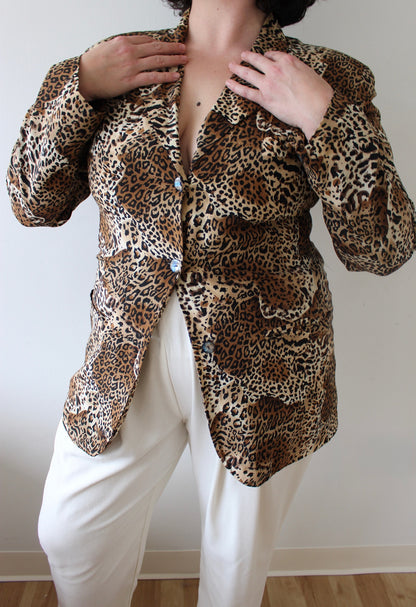 Vintage Animal Print Silk Blazer
