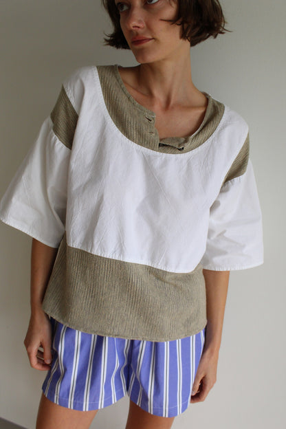 Vintage Knit-Accent Henley Tee