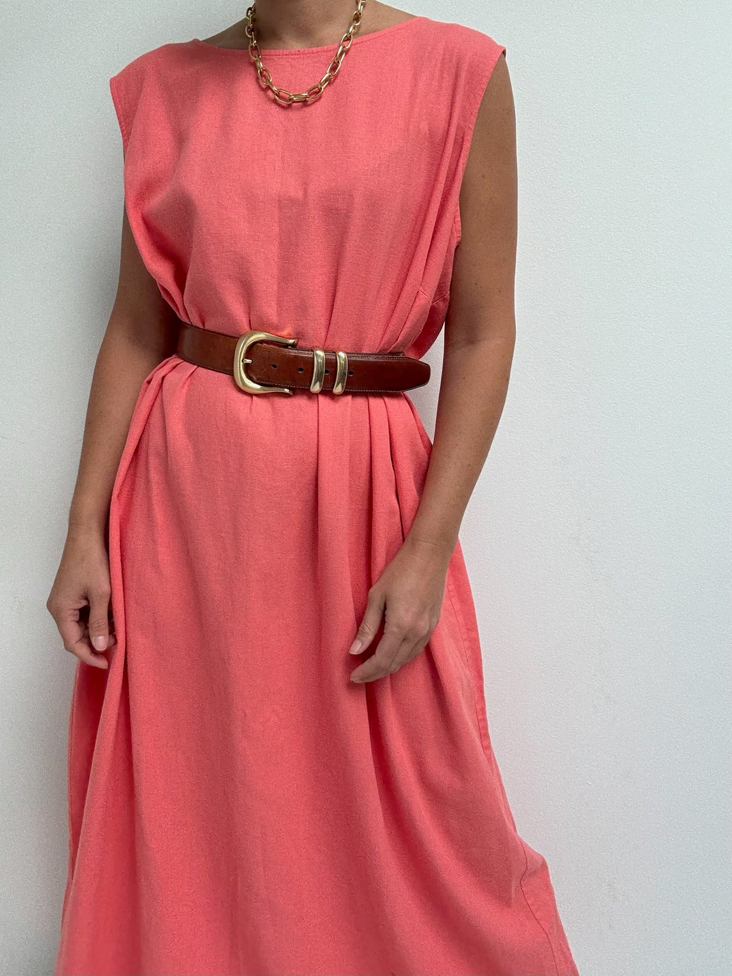 Vintage Salmon Linen Market Dress