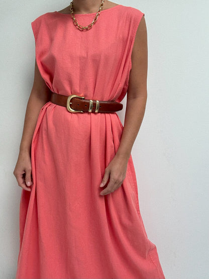 Vintage Salmon Linen Market Dress