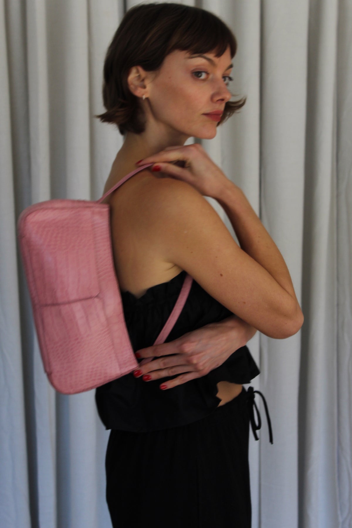 Blush Embossed Leather Shoulder Bag