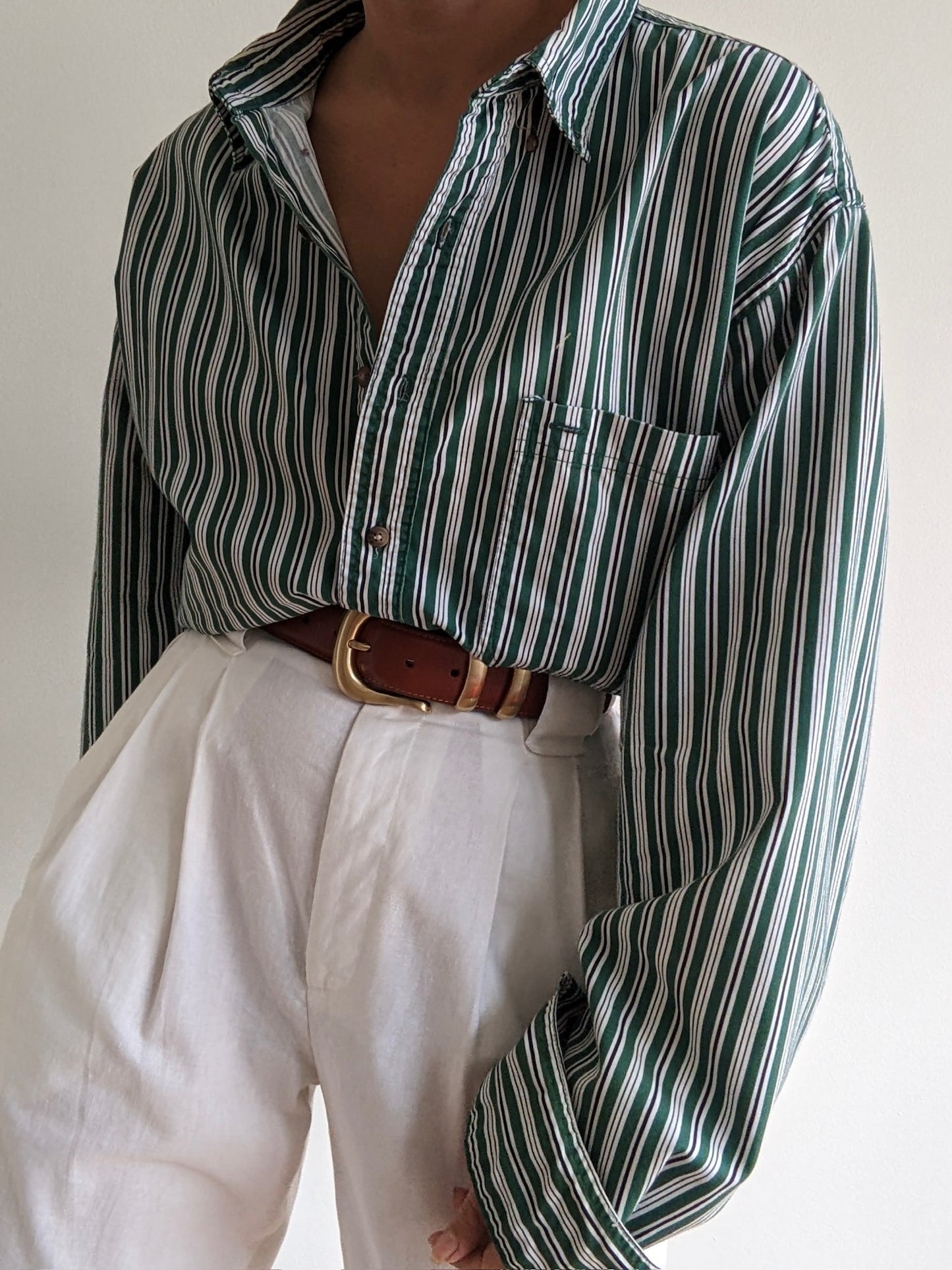 Vintage Lime Striped Cotton Shirt