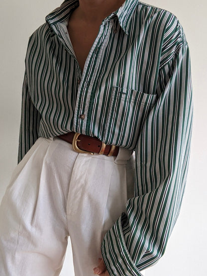 Vintage Lime Striped Cotton Shirt
