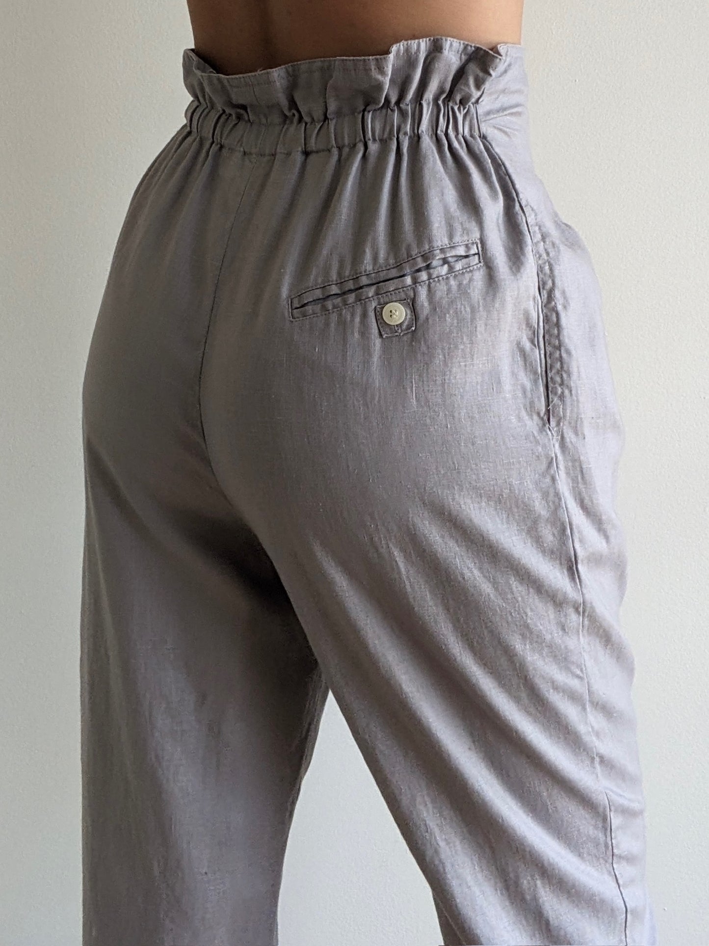 Vintage Stone Pleated Linen Trousers