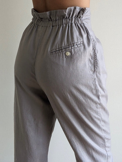 Vintage Stone Pleated Linen Trousers