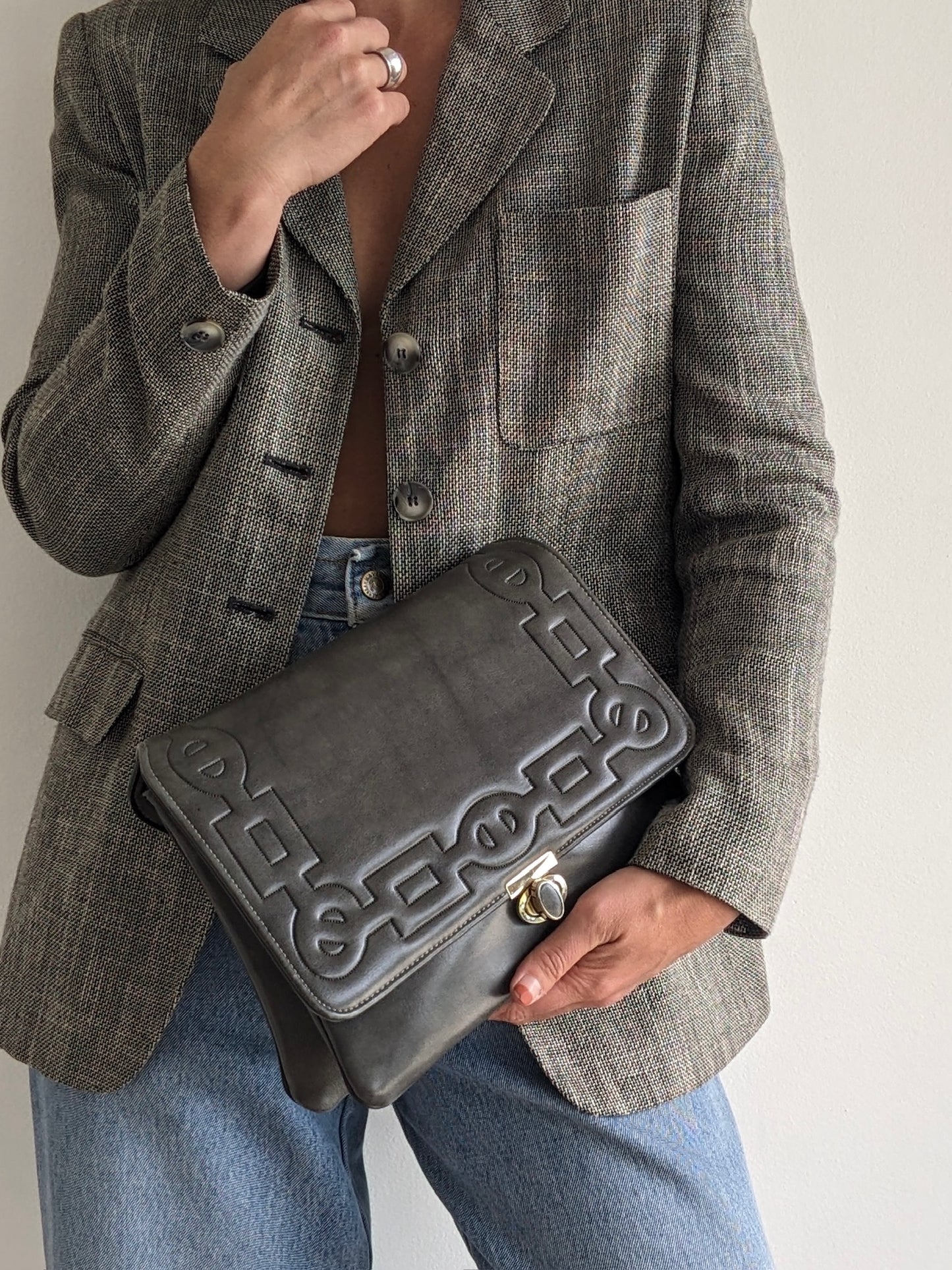 Vintage Smoke Vegan Leather Clutch Bag