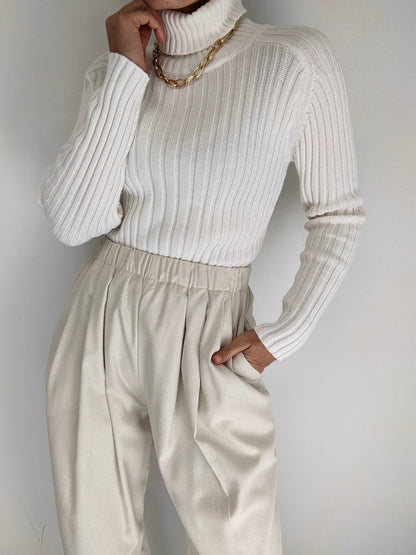 90s Ivory Ribbed Cotton Turtleneck