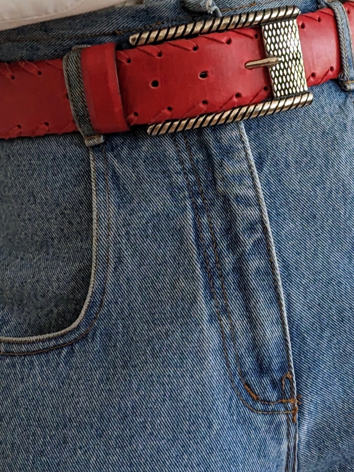 Bold Vintage Red Leather & Silver Hardware Belt
