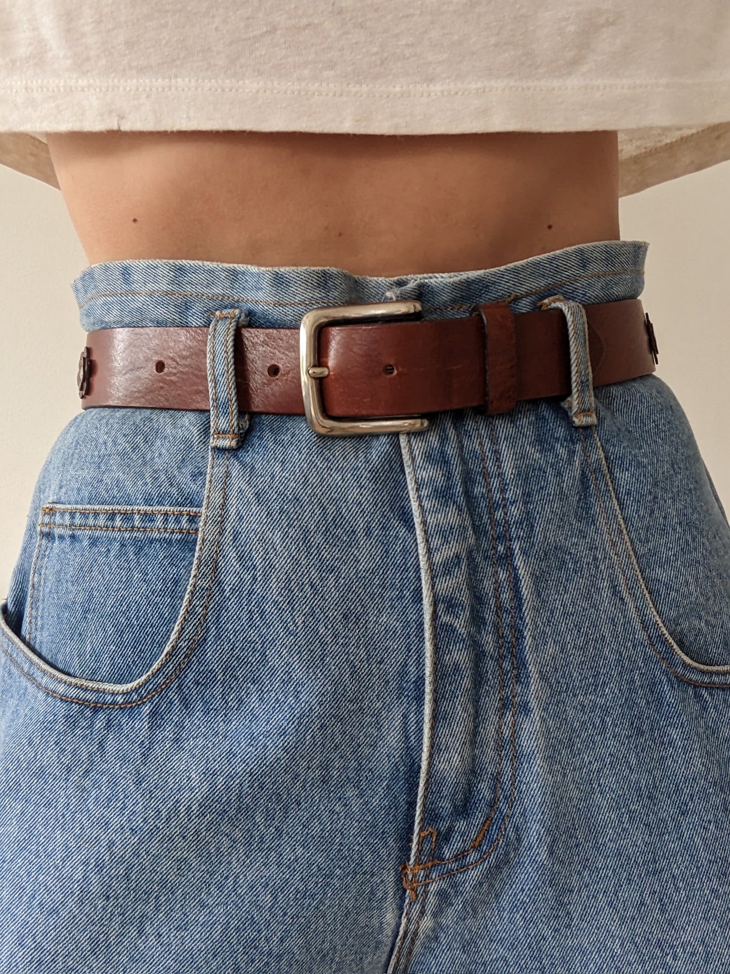 90s Flower Appliqué Leather Belt