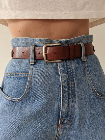 90s Flower Appliqué Leather Belt