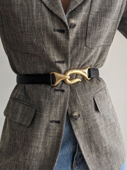 Matte Black Leather & Gold Hook Belt