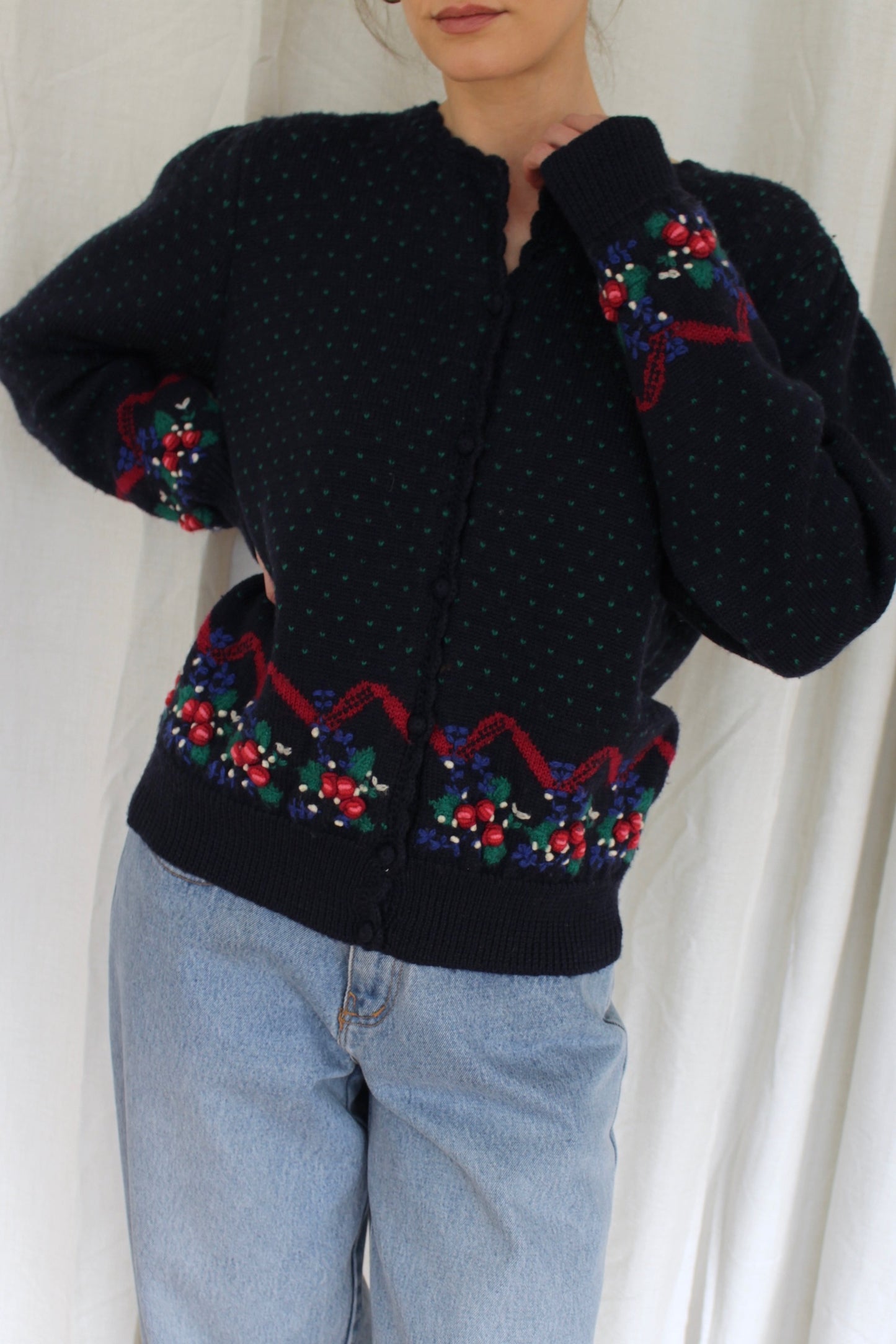 Sweetest Vintage Hand-Embroidered Wool Cardigan
