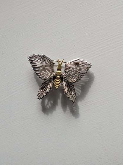 Vintage Two-Toned Sterling Silver Butterfly Brooch