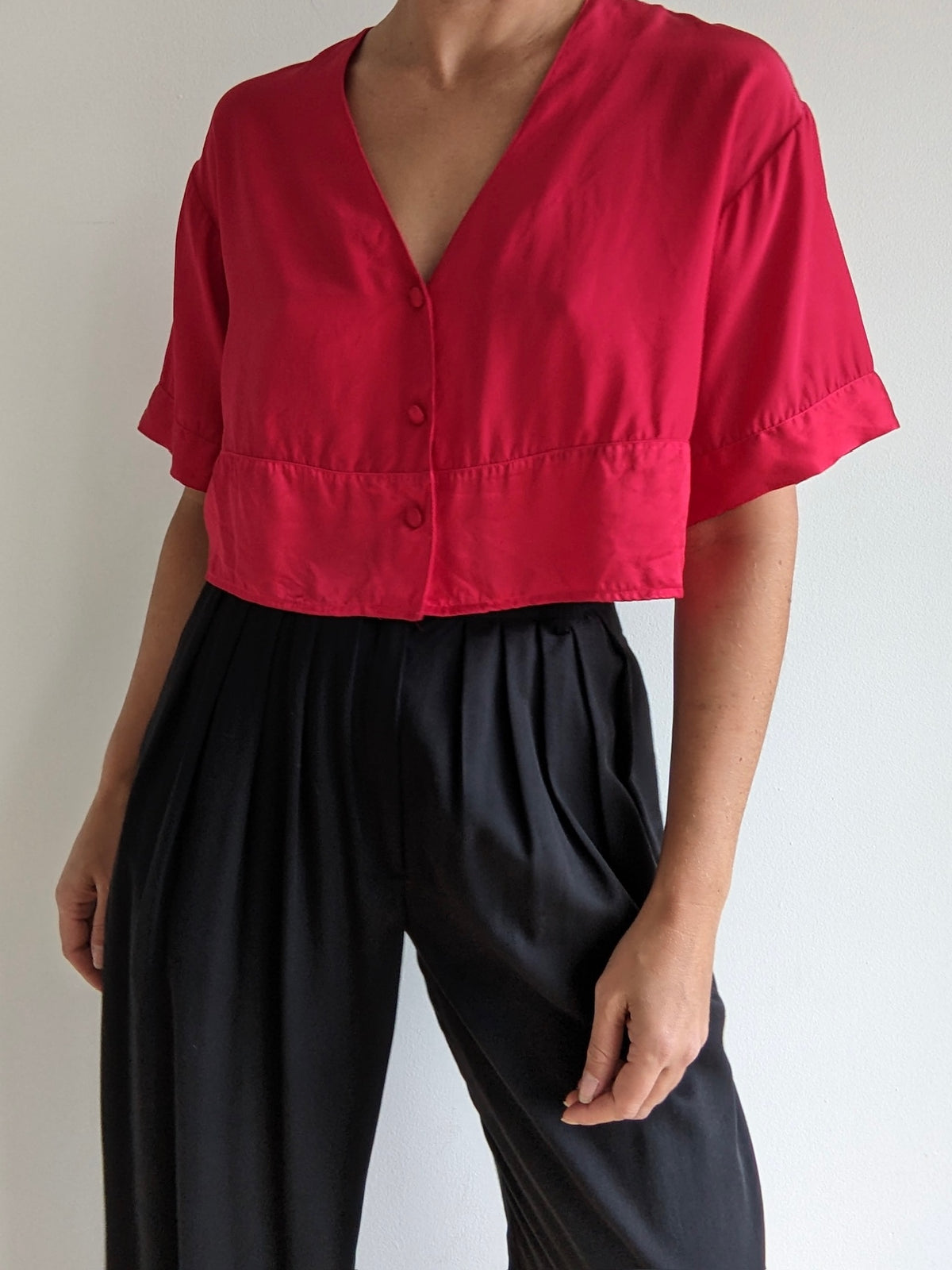 Vintage Ruby Cropped Silk Blouse