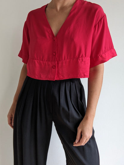 Vintage Ruby Cropped Silk Blouse