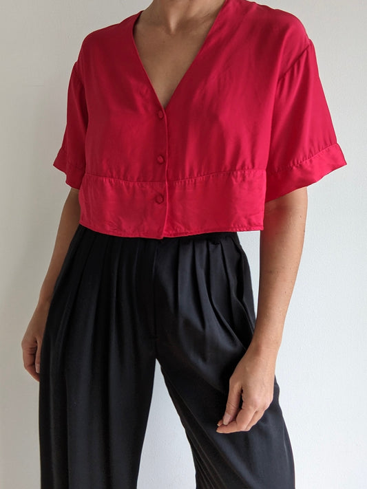 Vintage Ruby Cropped Silk Blouse