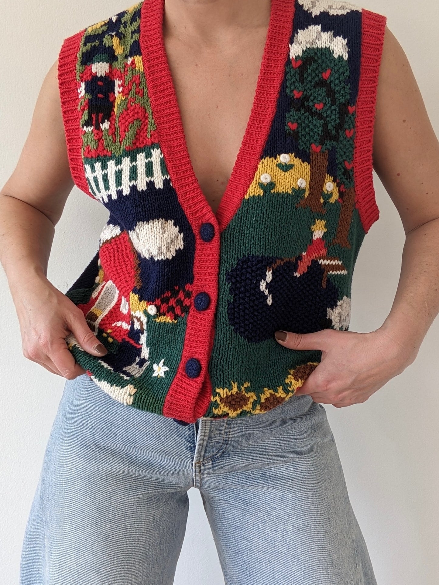 Sweetest Vintage Farm-Scene Sweater Vest