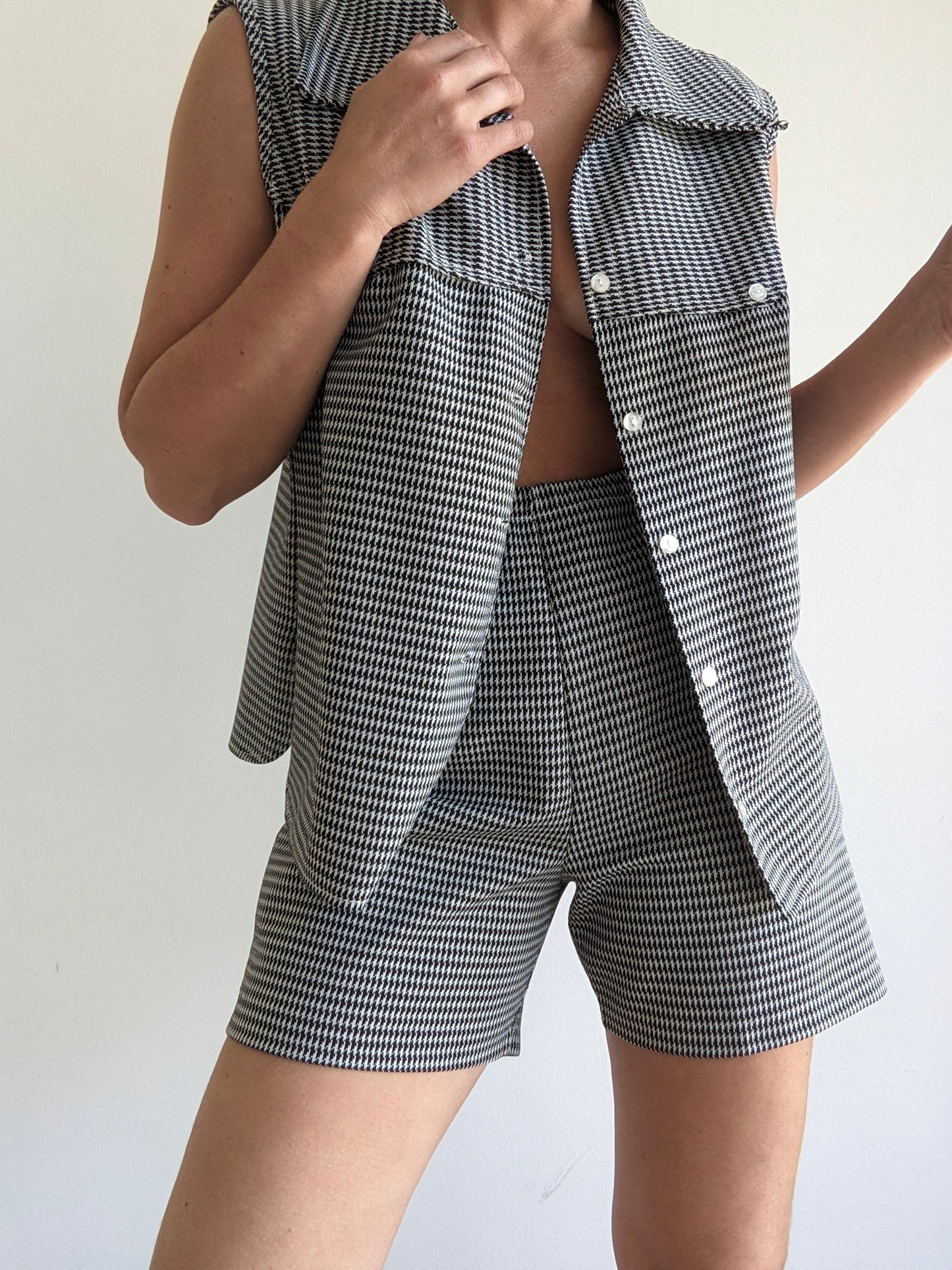 Vintage Houndstooth Vest & Shorts Set
