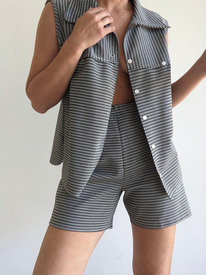 Vintage Houndstooth Vest & Shorts Set