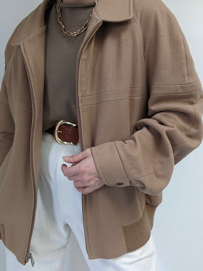Vintage Toffee Wool Bomber Jacket