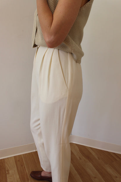 Classic Vintage Cream Pleated Wool Trousers