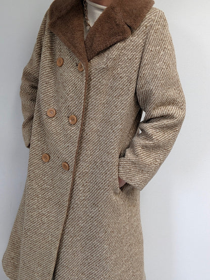 Amazing Vintage Almond Tweed Wool Coat