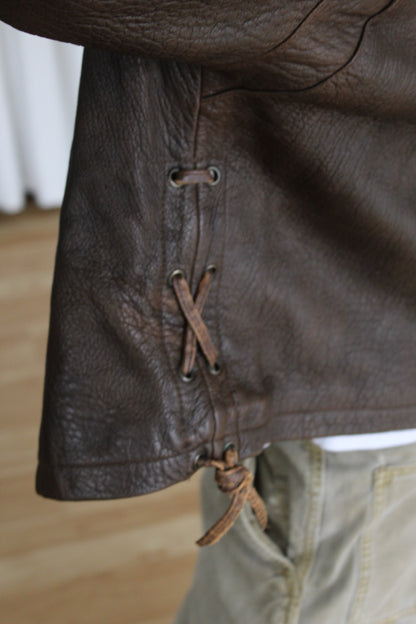 Vintage Tobacco Pebbled Leather Crop Jacket